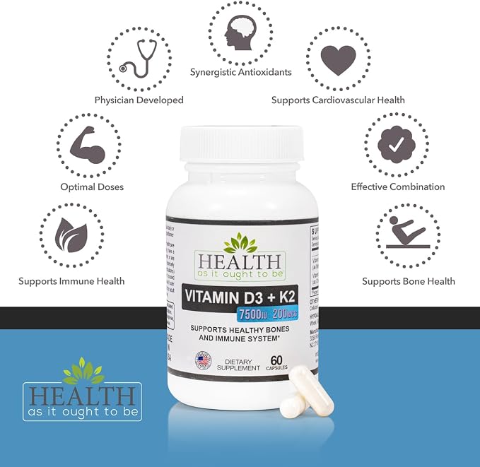 Vitamin D3 7500 Iu + K2 200 Mcg - 60 Capsules